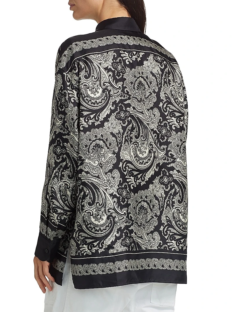 Alfie Paisley Silk Button-Front Top