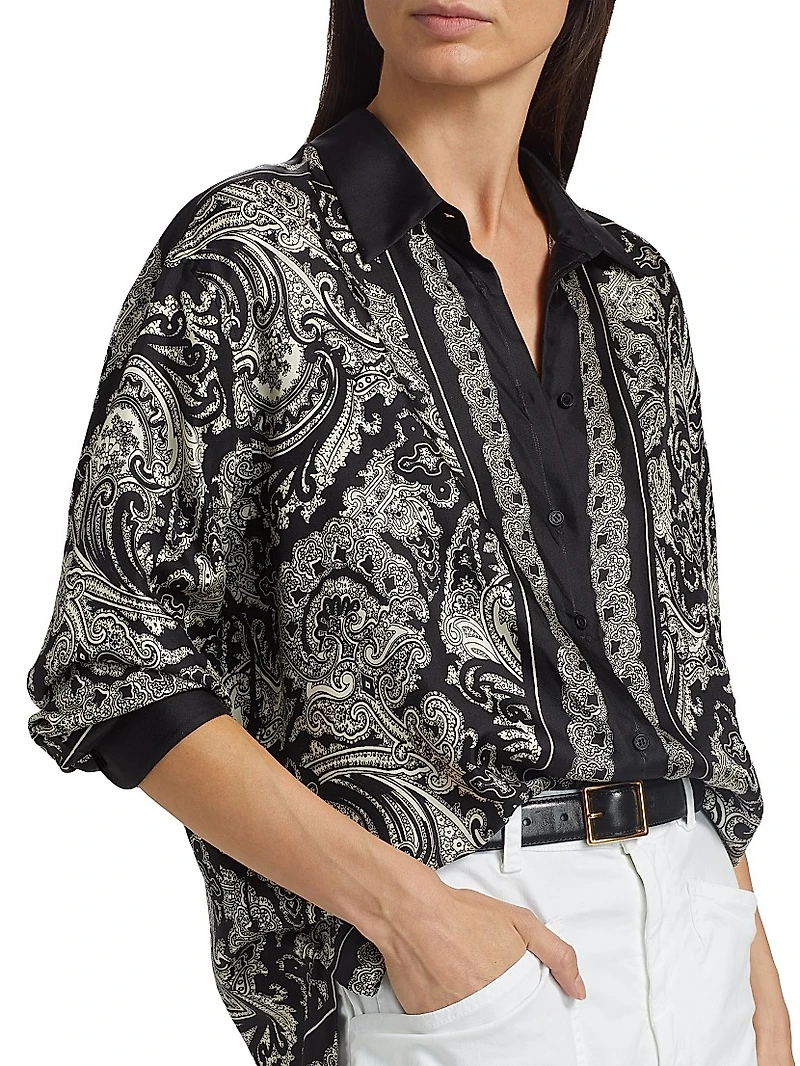 Alfie Paisley Silk Button-Front Top