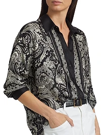 Alfie Paisley Silk Button-Front Top