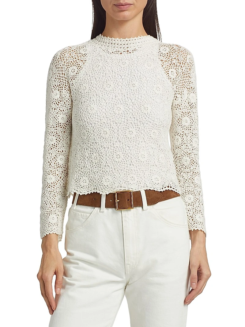 Gibson Crocheted Cotton Crewneck Sweater