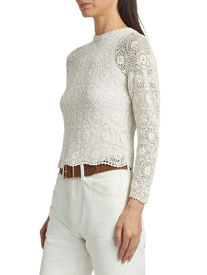 Gibson Crocheted Cotton Crewneck Sweater