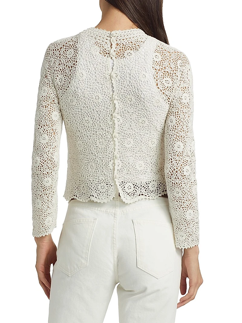 Gibson Crocheted Cotton Crewneck Sweater