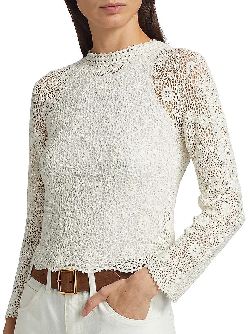 Gibson Crocheted Cotton Crewneck Sweater