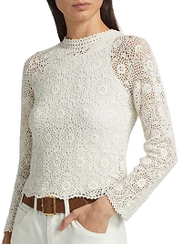 Gibson Crocheted Cotton Crewneck Sweater