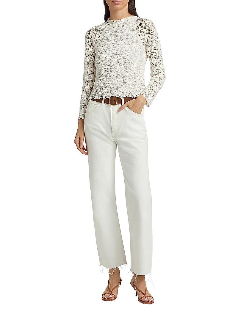 Gibson Crocheted Cotton Crewneck Sweater