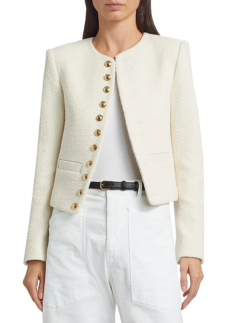 Patti Cotton-Blend Bouclé Crop Jacket