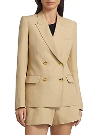 Veda Linen-Silk Double-Breasted Jacket
