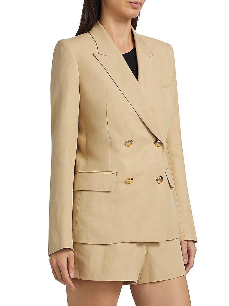 Veda Linen-Silk Double-Breasted Jacket