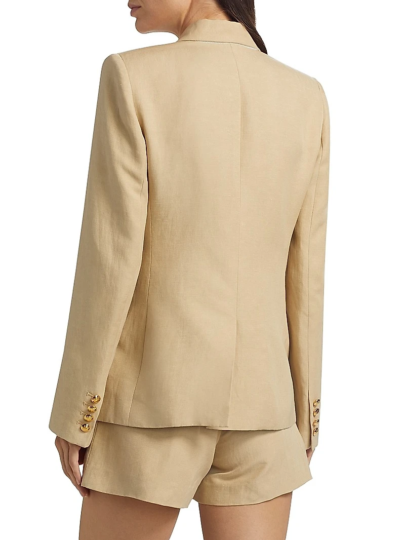 Veda Linen-Silk Double-Breasted Jacket