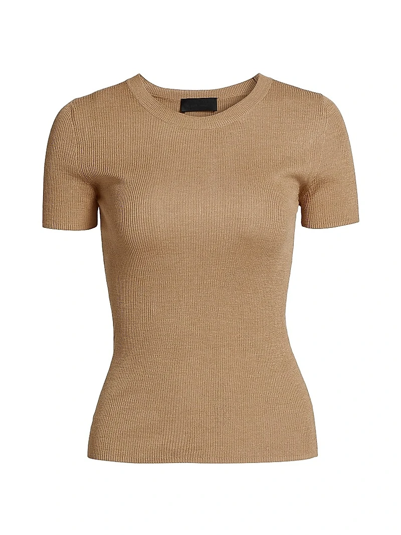 Hettie Silk Rib-Knit Short-Sleeve Sweater