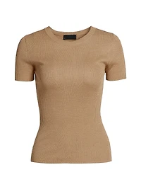Hettie Silk Rib-Knit Short-Sleeve Sweater