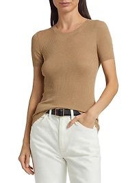 Hettie Silk Rib-Knit Short-Sleeve Sweater