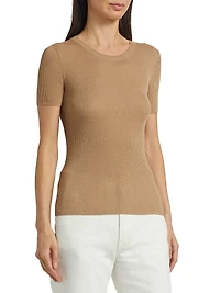 Hettie Silk Rib-Knit Short-Sleeve Sweater
