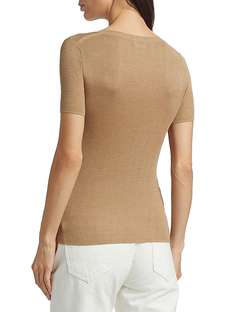 Hettie Silk Rib-Knit Short-Sleeve Sweater