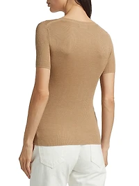 Hettie Silk Rib-Knit Short-Sleeve Sweater