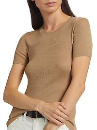 Hettie Silk Rib-Knit Short-Sleeve Sweater
