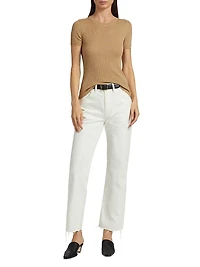 Hettie Silk Rib-Knit Short-Sleeve Sweater