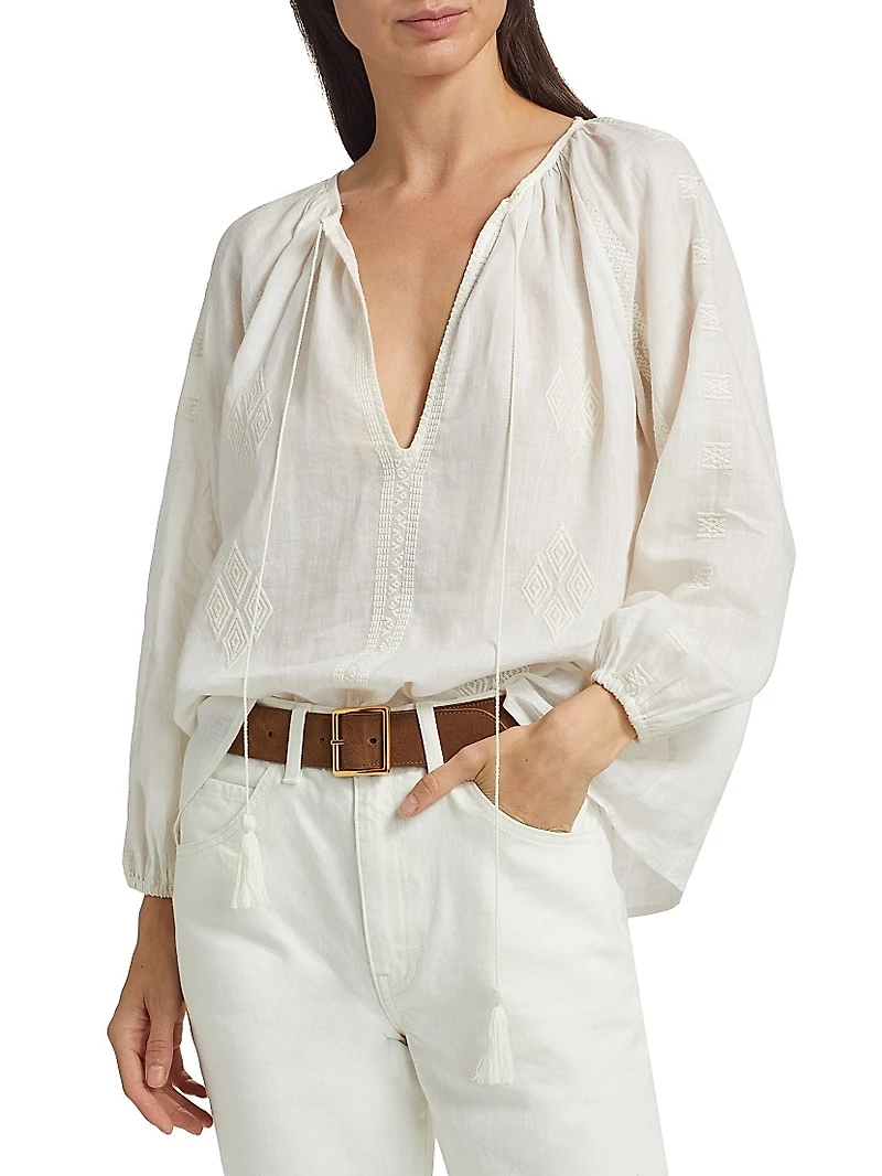 Cristo Embroidered V-Neck Blouse