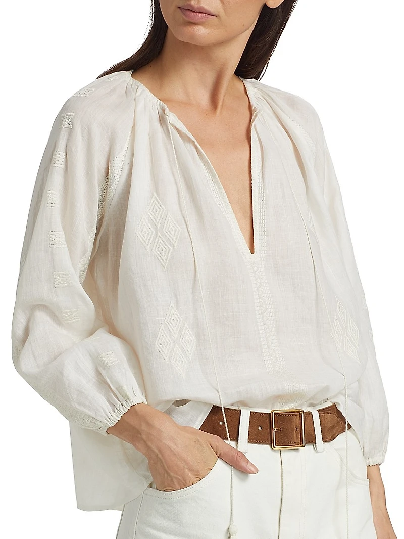 Cristo Embroidered V-Neck Blouse