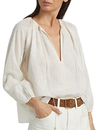 Cristo Embroidered V-Neck Blouse