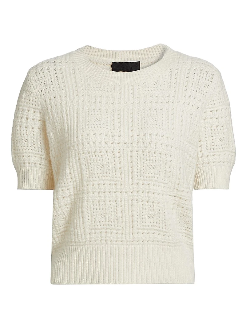 Elysia Crochet Cashmere Short-Sleeve Sweater