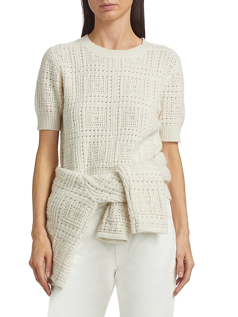 Elysia Crochet Cashmere Short-Sleeve Sweater