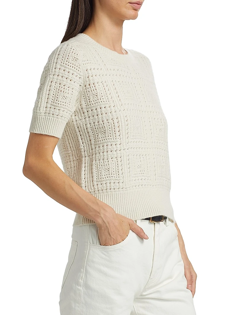 Elysia Crochet Cashmere Short-Sleeve Sweater