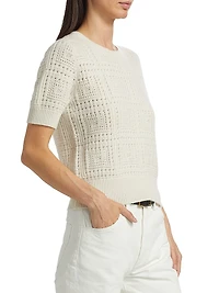Elysia Crochet Cashmere Short-Sleeve Sweater
