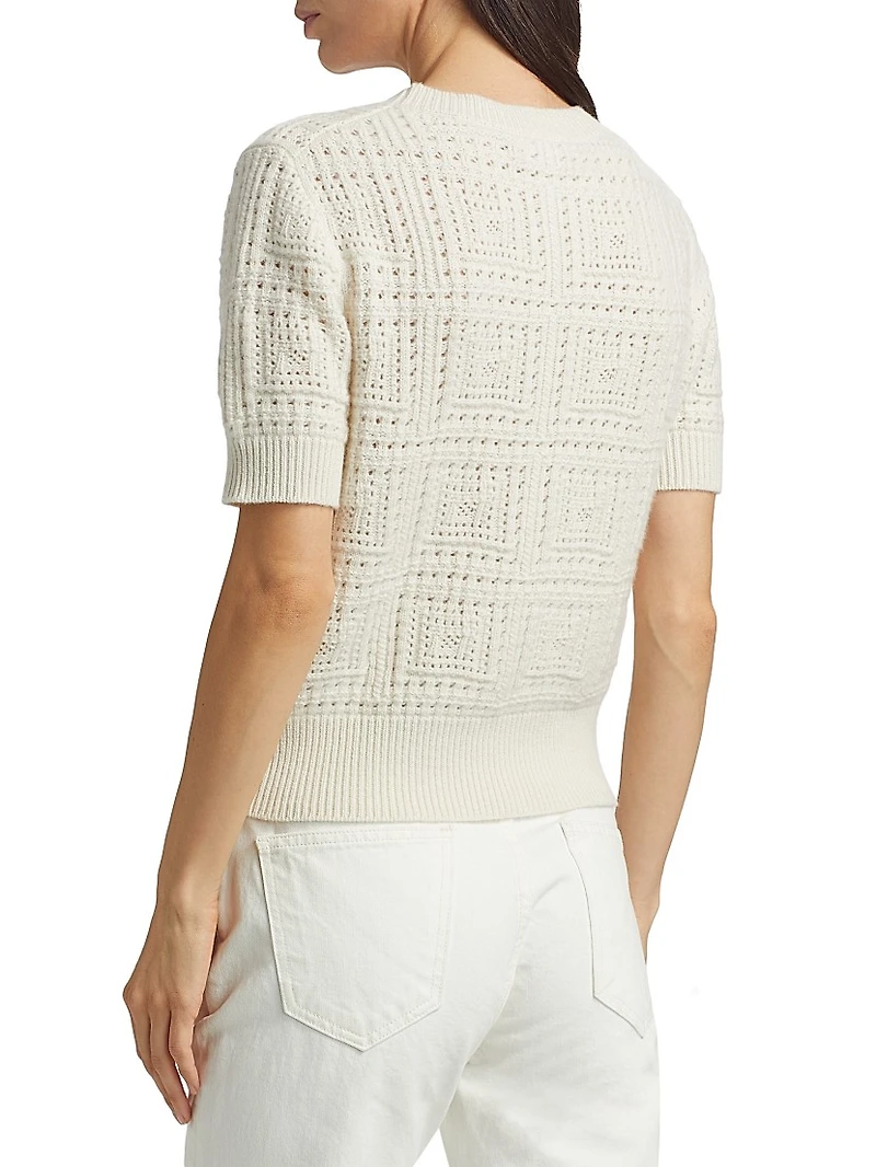 Elysia Crochet Cashmere Short-Sleeve Sweater