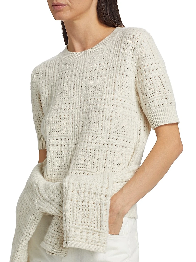 Elysia Crochet Cashmere Short-Sleeve Sweater