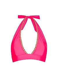 Carvico Crochet-Trim Halterneck Bikini Top