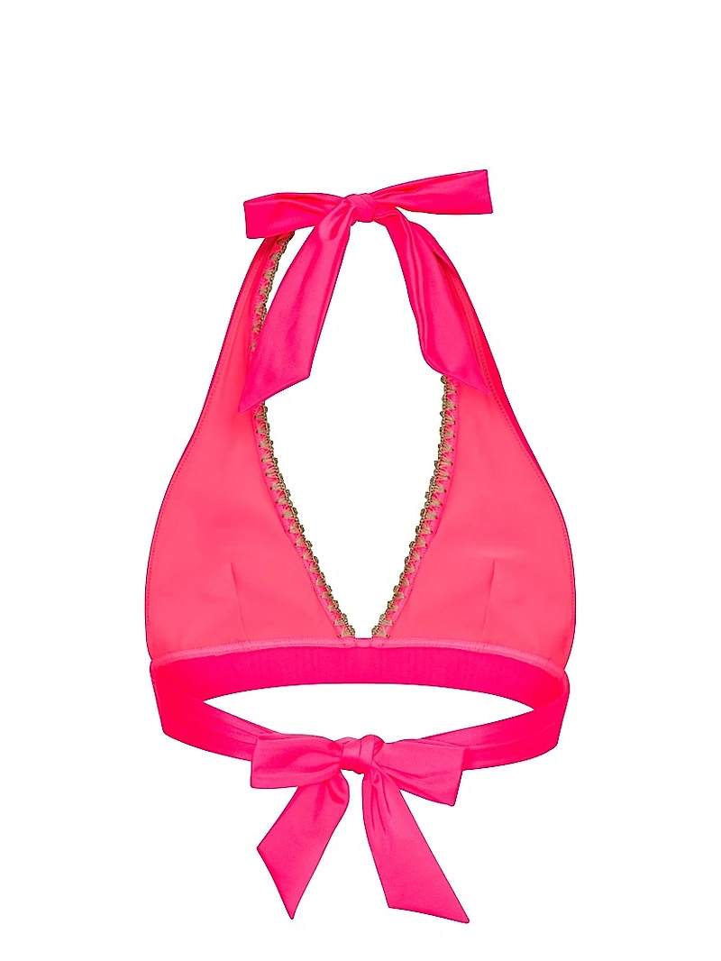 Carvico Crochet-Trim Halterneck Bikini Top