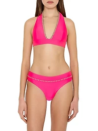 Carvico Crochet-Trim Halterneck Bikini Top