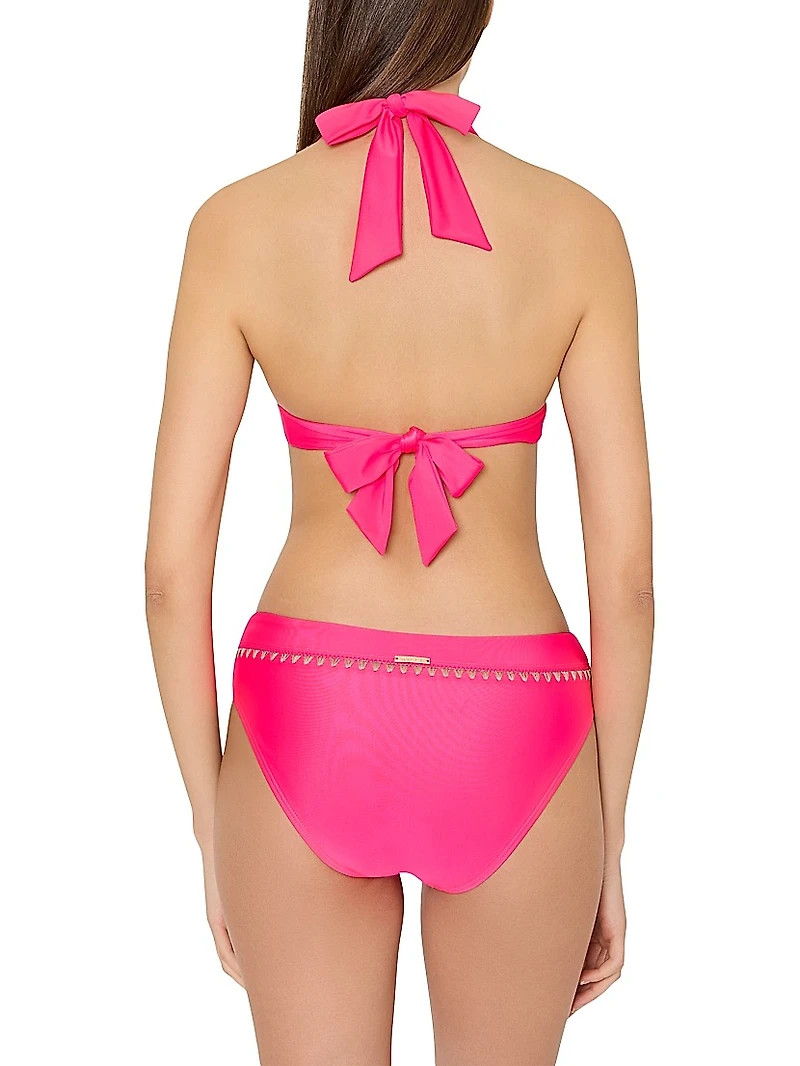 Carvico Crochet-Trim Halterneck Bikini Top