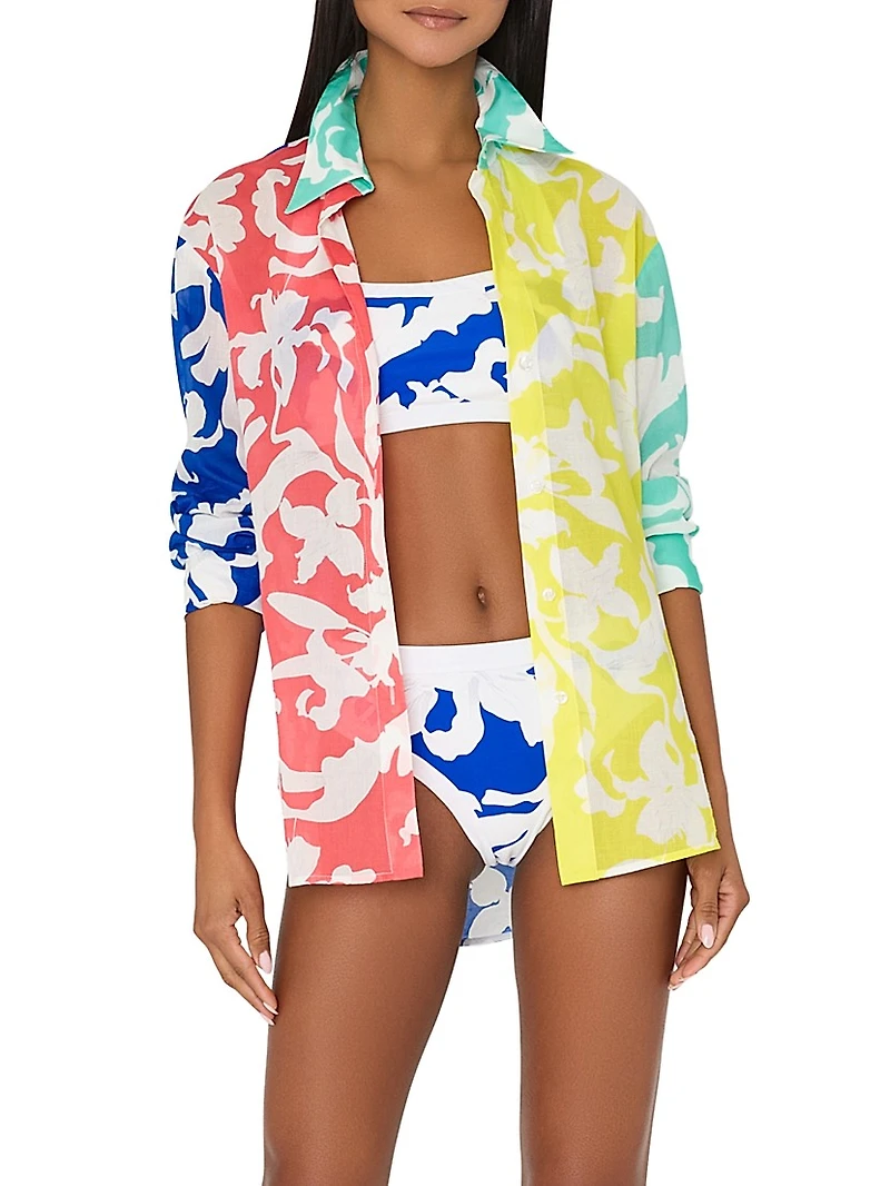 Lily Floral Cotton-Voile Button-Front Shirt