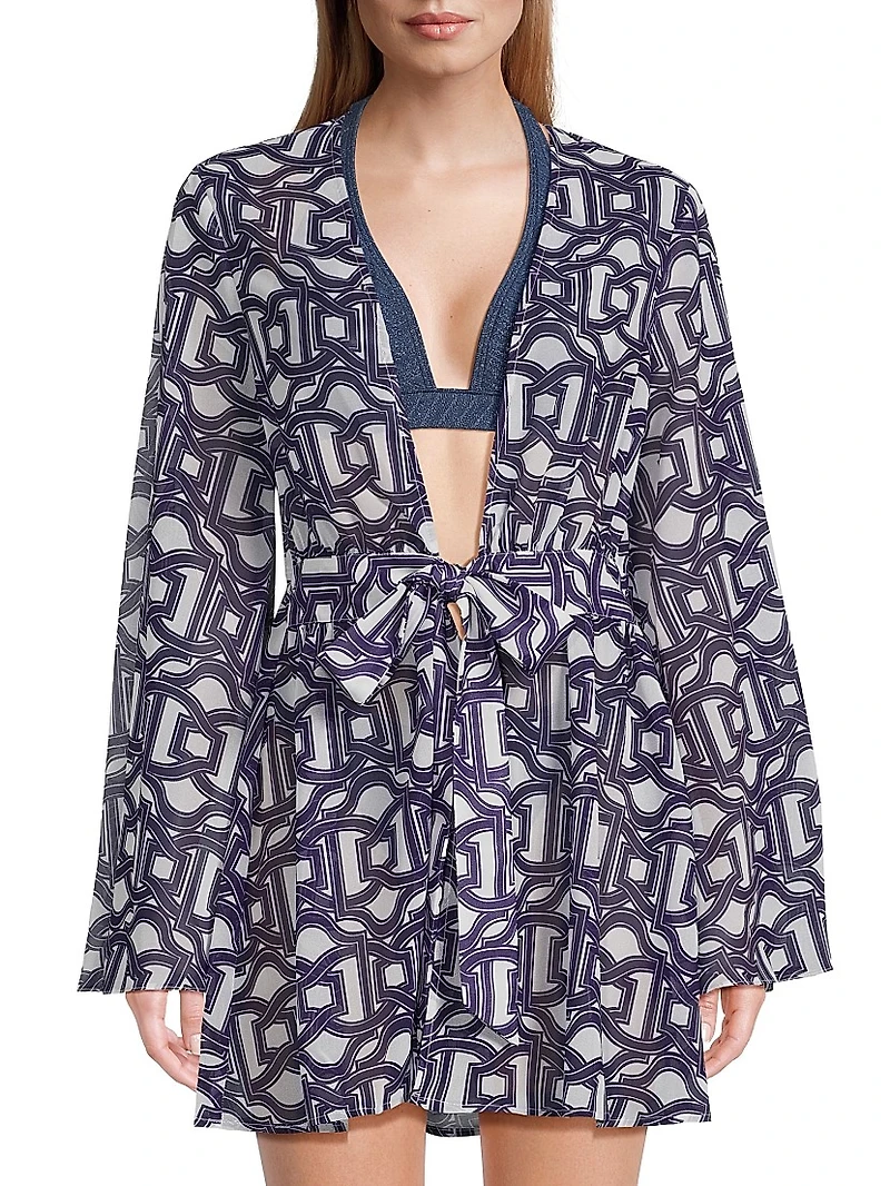 Jessie Chain Chiffon Plunge-Neck Minidress