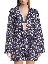 Jessie Chain Chiffon Plunge-Neck Minidress