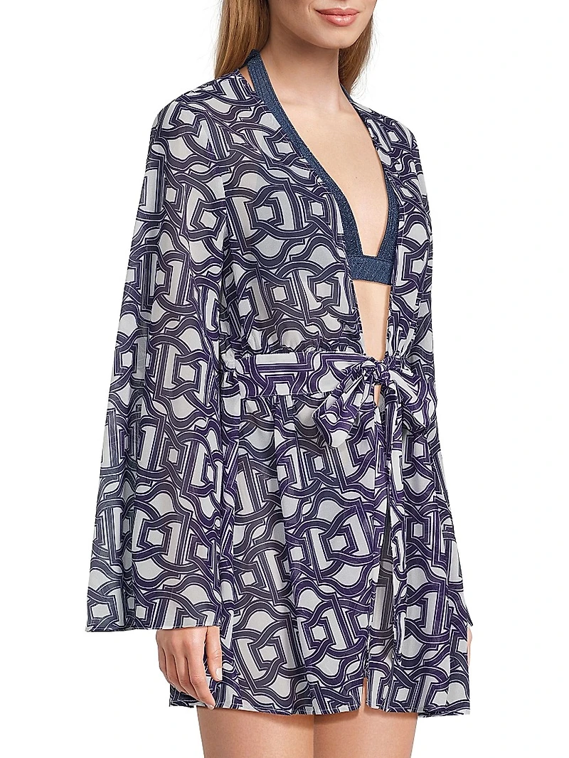 Jessie Chain Chiffon Plunge-Neck Minidress