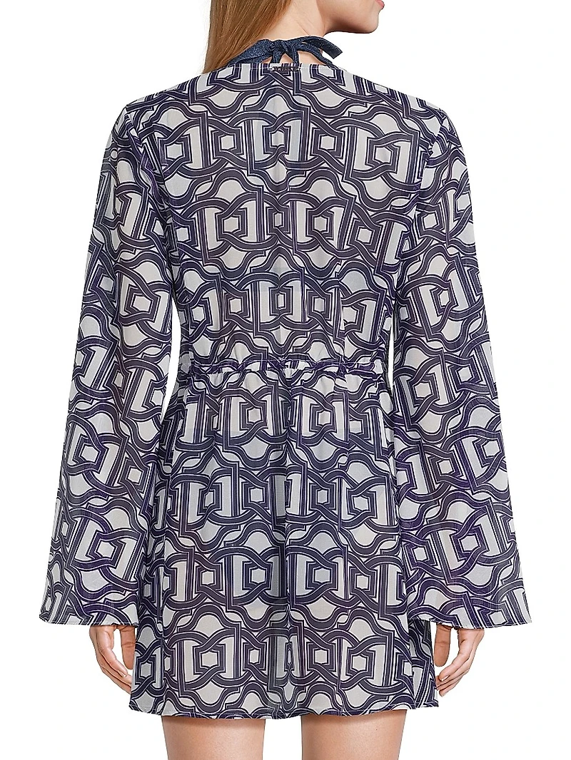 Jessie Chain Chiffon Plunge-Neck Minidress