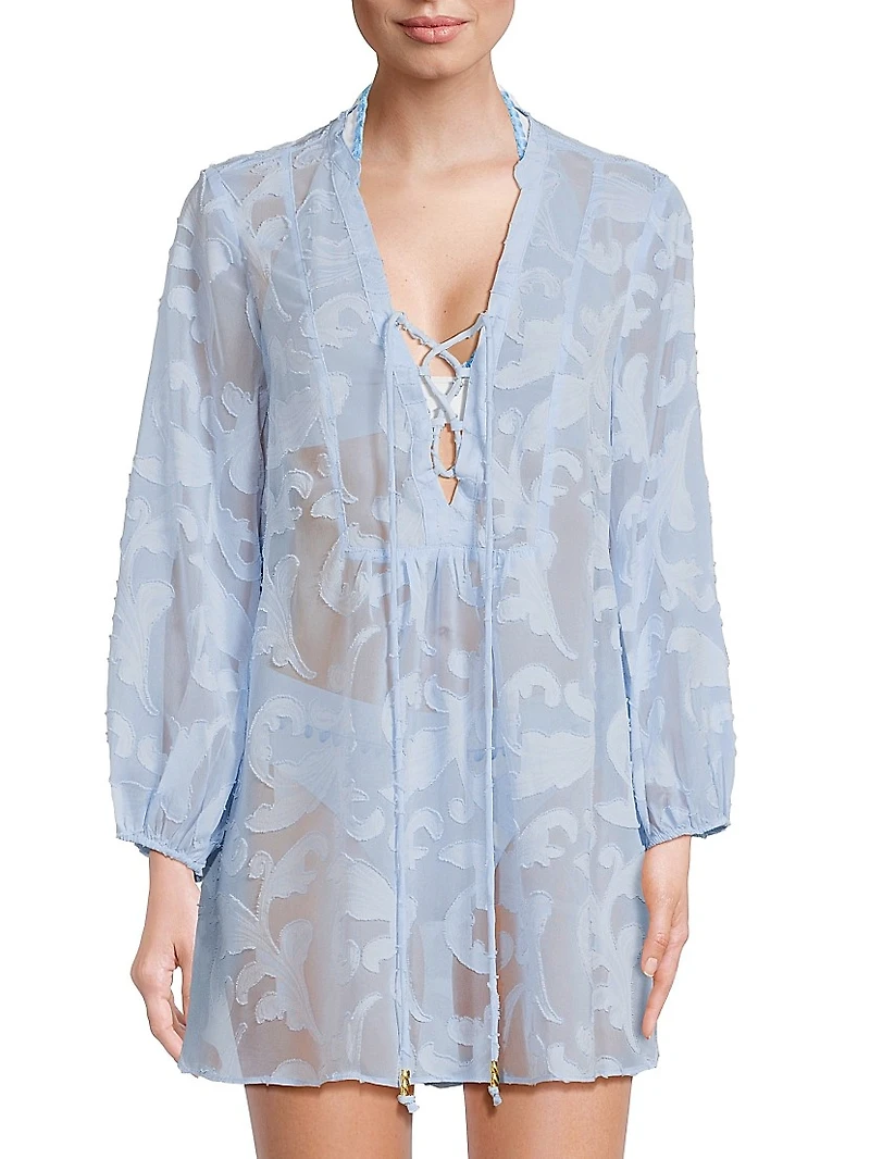 Scroll Burnout V-Neck Minidress