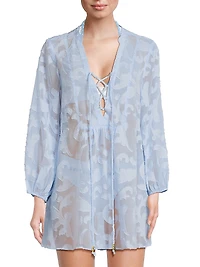 Scroll Burnout V-Neck Minidress