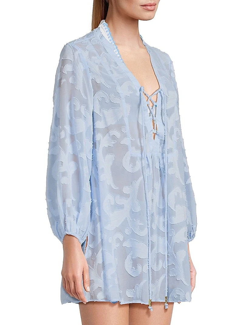 Scroll Burnout V-Neck Minidress