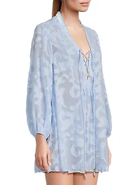 Scroll Burnout V-Neck Minidress