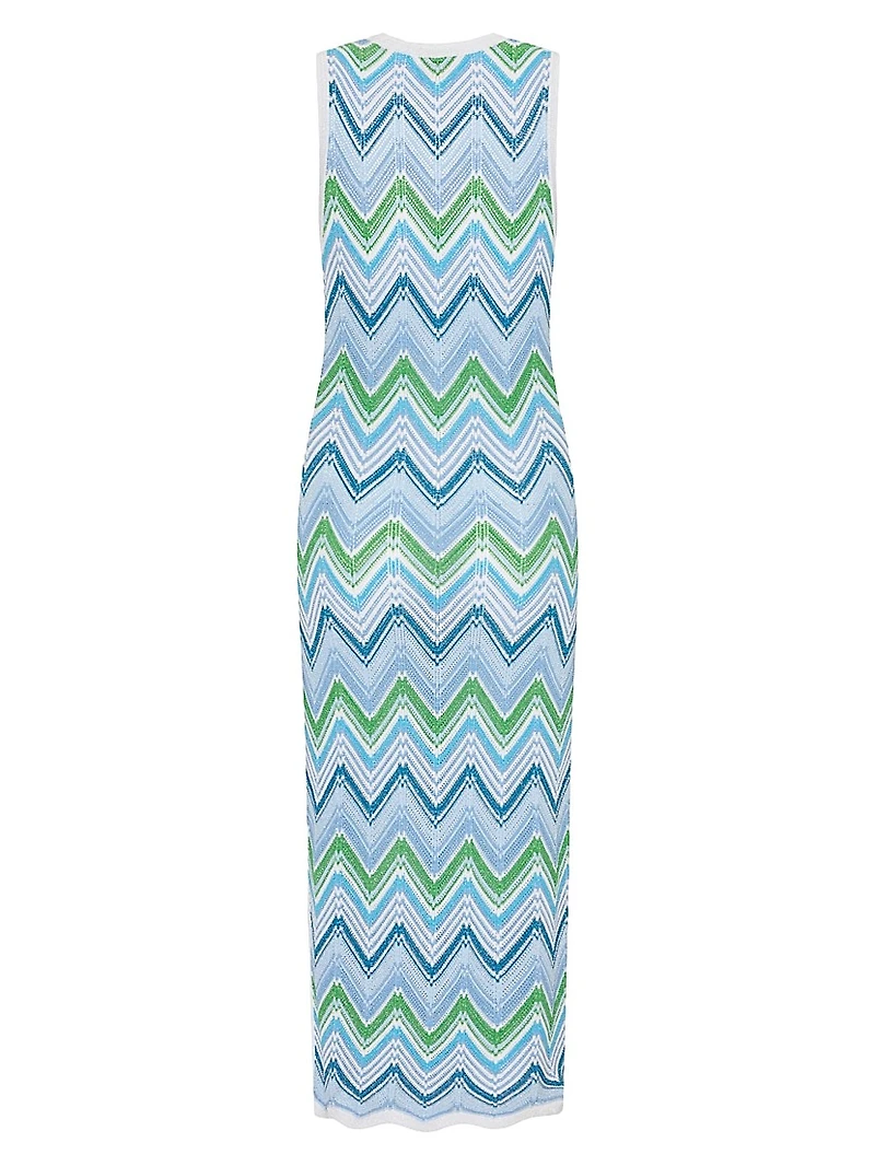 Zigzag Striped Knit Sleeveless Midi-Dress