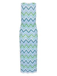 Zigzag Striped Knit Sleeveless Midi-Dress