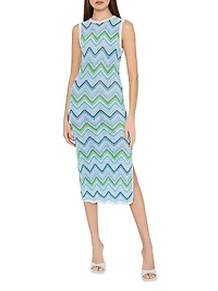 Zigzag Striped Knit Sleeveless Midi-Dress