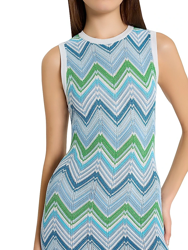 Zigzag Striped Knit Sleeveless Midi-Dress