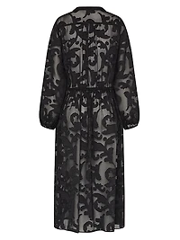 Scroll Burnout Tie-Waist Maxi-Dress