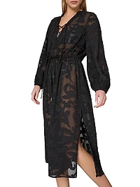 Scroll Burnout Tie-Waist Maxi-Dress