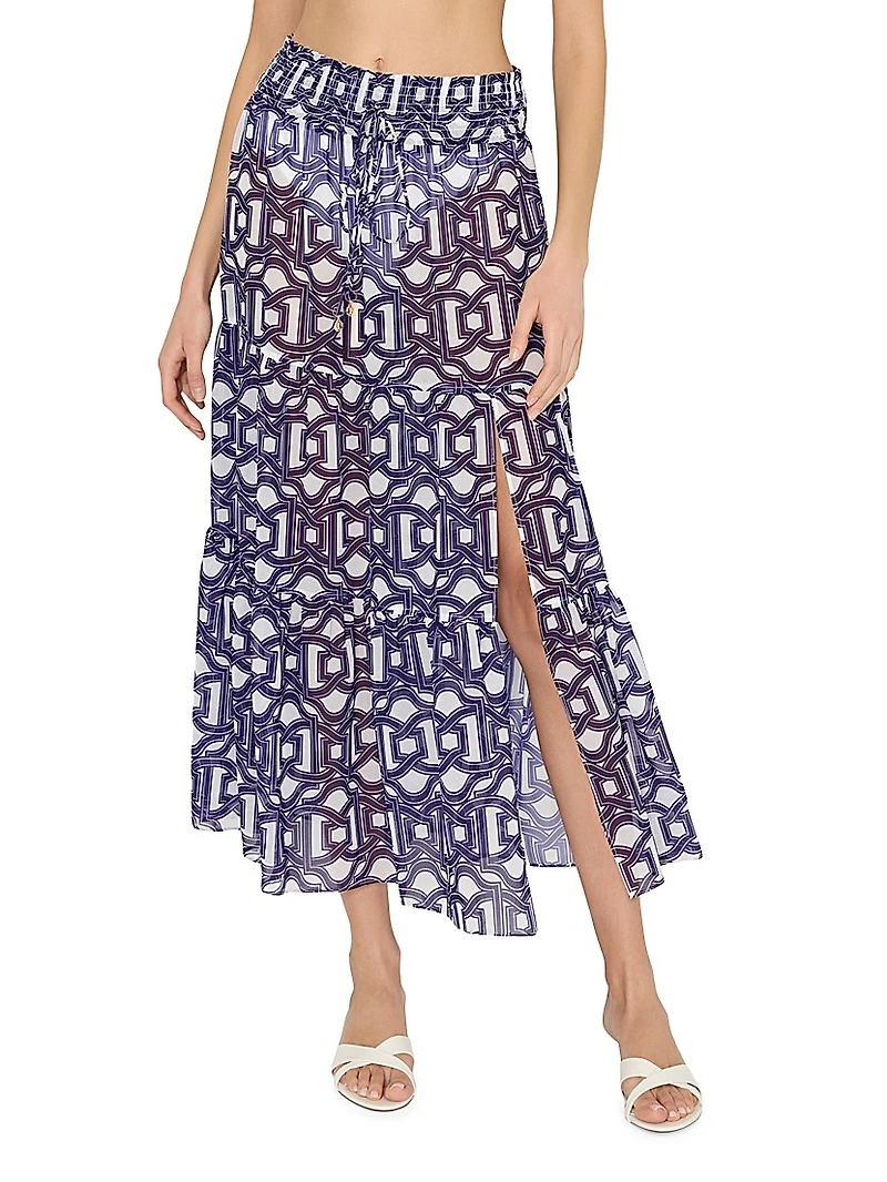 Jem Nautical Chain Chiffon Tiered Maxi-Skirt